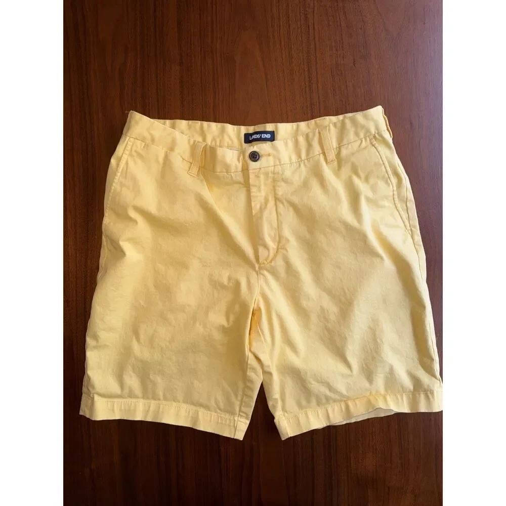 Lands' End Men's Classic Fit Yellow Shorts - Size 35